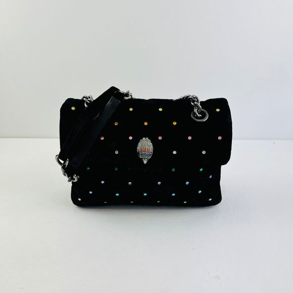 Kurt Geiger Kensington Handbag Medium  Black Velvet Rainbow Crystal Crossbody - Picture 2 of 14